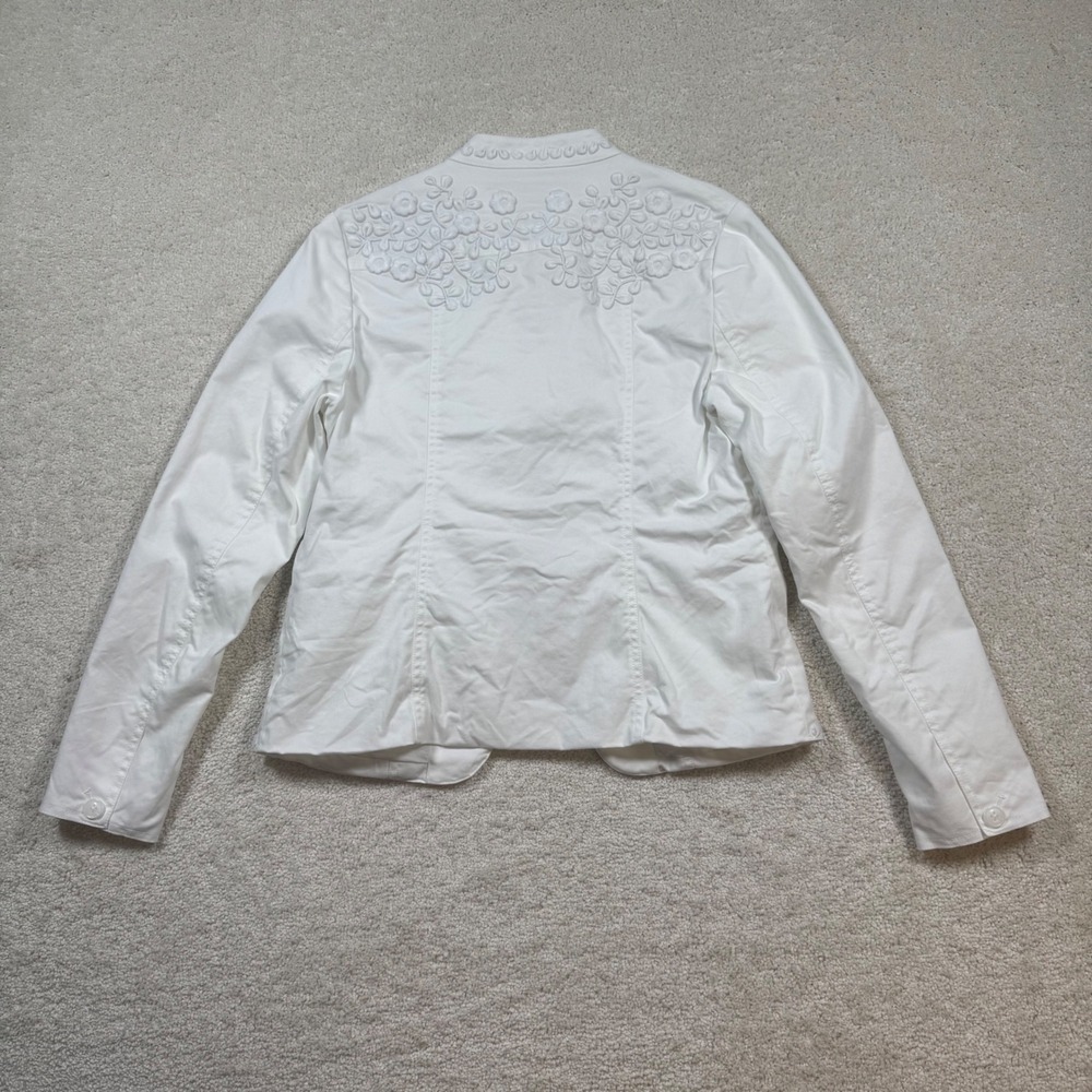 Boden Embroidered Jacket Womens 6 White Floral‎ Cotton Blend Hook Eye T0160 - Picture 3 of 13
